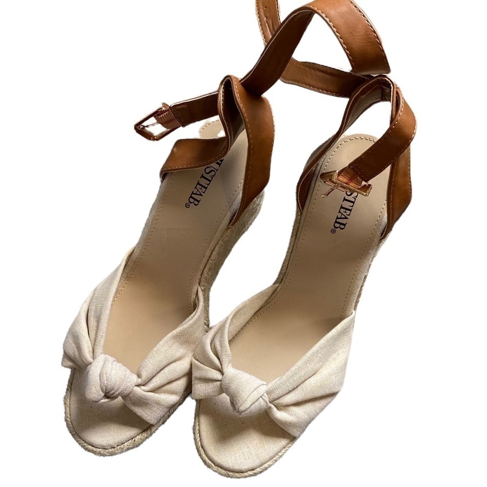 JustFab Tan and Cream Wedges